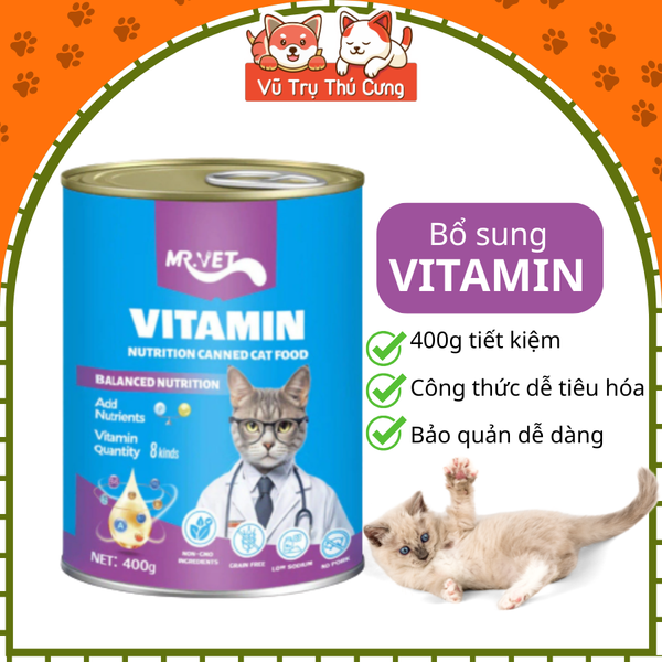 Pate Lon Cho Mèo Mọi Độ Tuổi Mr.Vet Bổ Sung Dinh Dưỡng Toàn Diện 400g - Thức Ăn Ướt Dành Cho Mèo