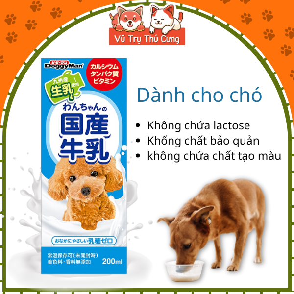 Sữa Tươi Pha Sẵn Không Chứa Lactose Dành Cho Chó Mèo DoggyMan 200ml
