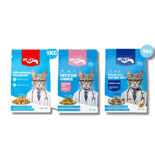 Hạt Mr.Vet Cho Mèo Giàu Đạm, Topping Thịt Sấy Không Độn Ngũ Cốc 1Kg