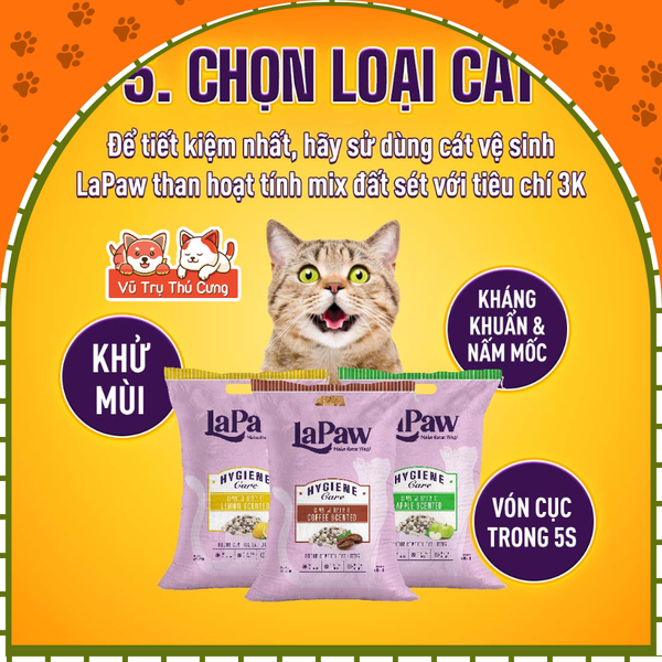 Cát vệ sinh cho mèo Lapaw Than hoạt tính khử mùi tốt 10L
