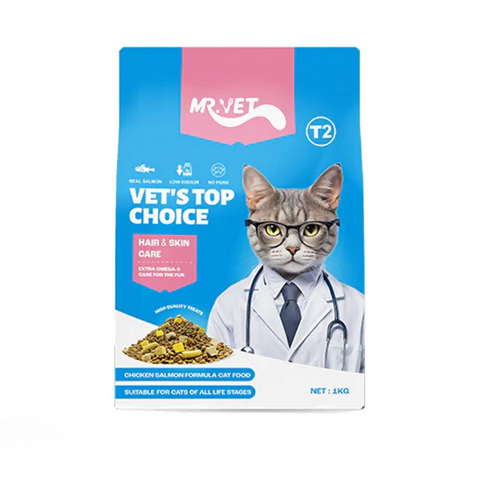 (1kg T2) Thức Ăn Hạt Cho Mèo T2 Mr.Vet Hỗ Trợ Mượt Lông Da & Sáng Mắt