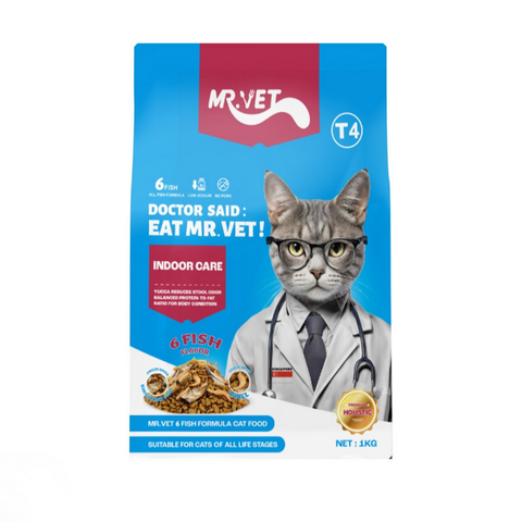 (1kg T4) Hạt Cho Mèo Mr.Vet T4 Topping 6 Loại Cá Giảm Mùi Hôi Chất Thải, Dành Cho Mèo Nuôi Trong Nhà