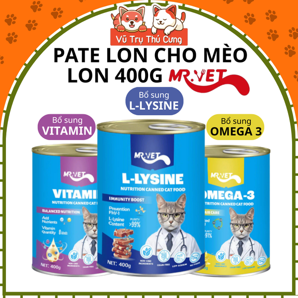 Pate Lon Cho Mèo Mọi Độ Tuổi Mr.Vet Bổ Sung Dinh Dưỡng Toàn Diện 400g - Thức Ăn Ướt Dành Cho Mèo