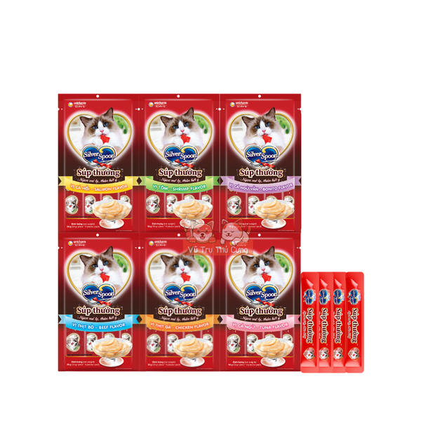 Súp Thưởng Cho Mèo Silver Spoon Thái Lan Từ Thịt Cá Thật (Túi 4 Thanh)
