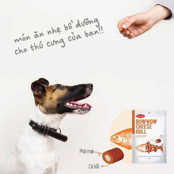 Snack huấn luyện cho Chó Phô mai cuộn Cá hồi Bowwow Cheese Roll Hàn Quốc 120g