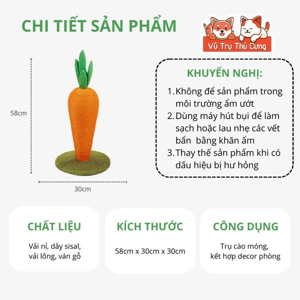 Bàn Cào/ Trụ Cào Móng Cho Mèo Hình Quả Cà Rốt Thương Hiệu FoFos