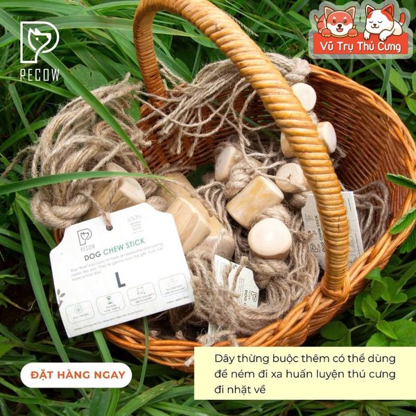 Đồ Chơi Cho Chó Dây Thừng 3 Cục Gỗ Pecow Gỗ Cà Phê Tự Nhiên