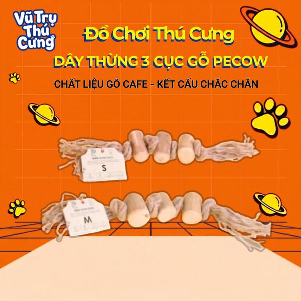 Đồ Chơi Cho Chó Dây Thừng 3 Cục Gỗ Pecow Gỗ Cà Phê Tự Nhiên