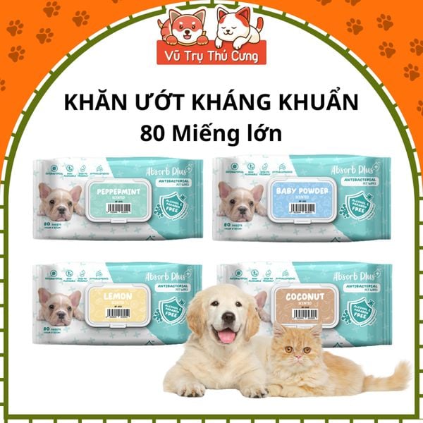 Khăn Giấy Ướt Kháng Khuẩn Vệ Sinh Cho Chó Absorb 80 Miếng