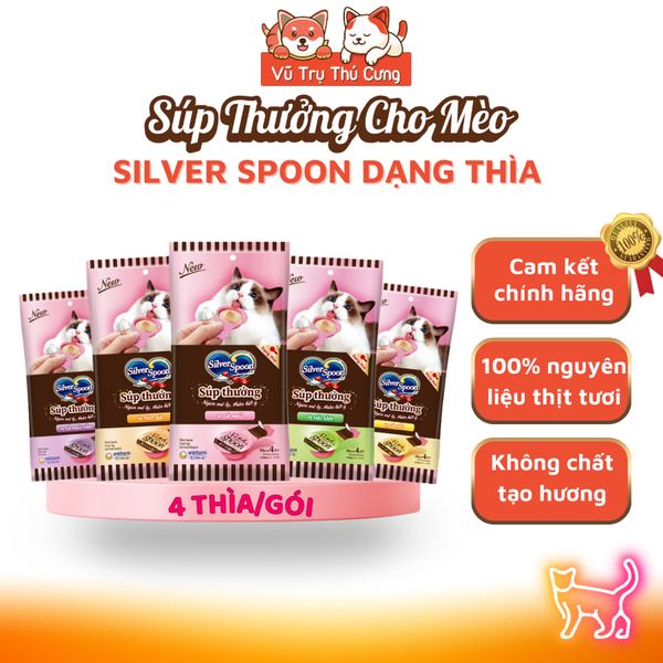 Súp Thưởng Cho Mèo Silver Spoon Thái Lan Không Ngũ Cốc, Giàu Đạm (Túi 4 Thìa)
