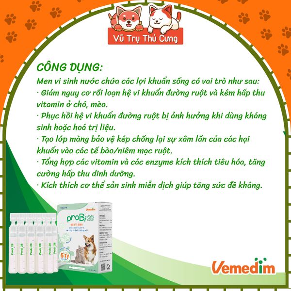 Men Vi Sinh Vemedim Cho Chó Mèo Probi 28 , Tăng Cường Hấp Thu Dinh Dưỡng 5ml