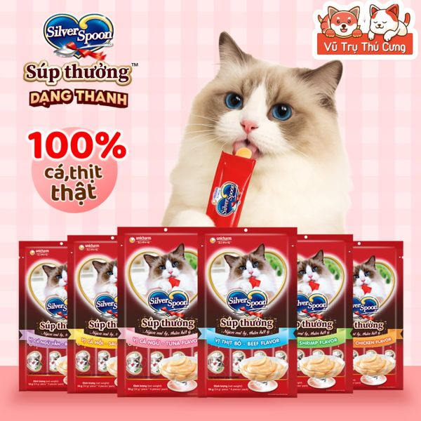 Súp Thưởng Cho Mèo Silver Spoon Thái Lan Từ Thịt Cá Thật (Túi 4 Thanh)
