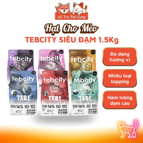 Hạt Cho Mèo Tebcity Không Độn Ngũ Cốc, Topping Gà Sấy 1Kg
