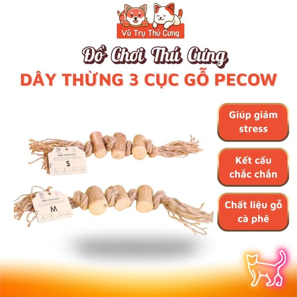 Đồ Chơi Cho Chó Dây Thừng 3 Cục Gỗ Pecow Gỗ Cà Phê Tự Nhiên