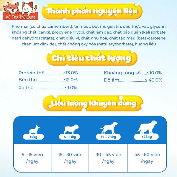 Snack Cho Chó Phô Mai Viên Doggyman Hello Túi 100g - Bổ Sung Canxi, Rau Củ