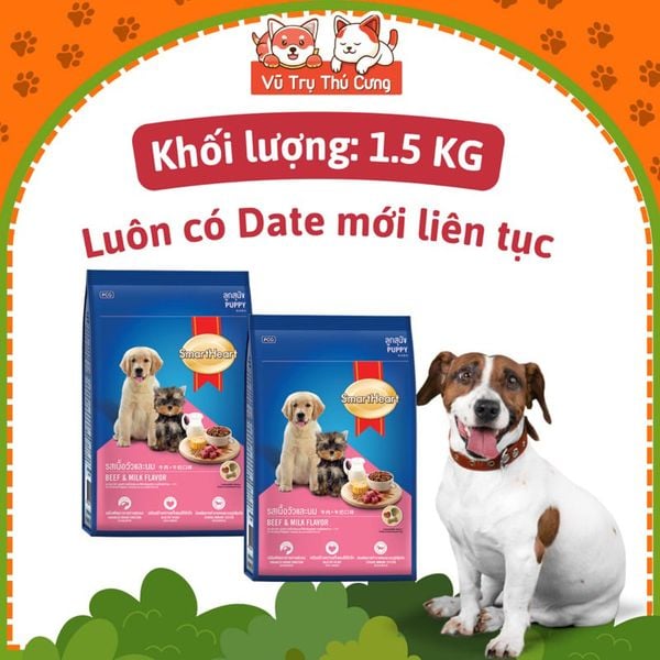 (1.3Kg) Thức ăn hạt SmartHeart Puppy dành cho Chó con vị Thịt bò và sữa