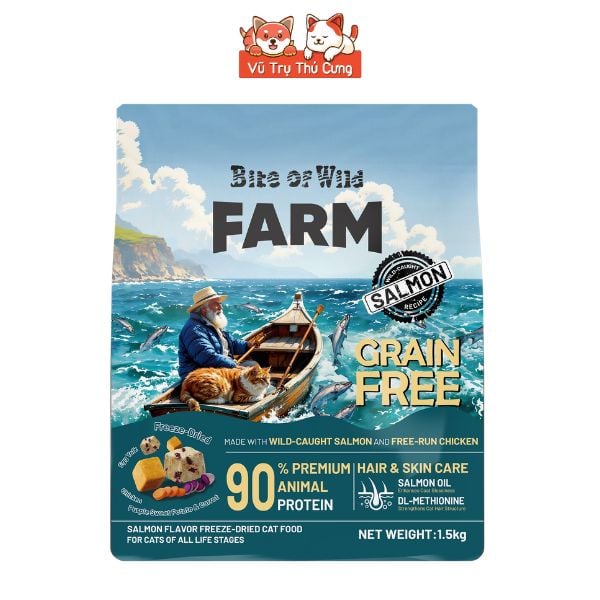 Thức Ăn Hạt Cho Mèo Bite Of Wild Farm 1,5kg Vị Cá Hồi, Mượt Lông Da, Không Ngũ Côc, Topping Thịt Sấy2
