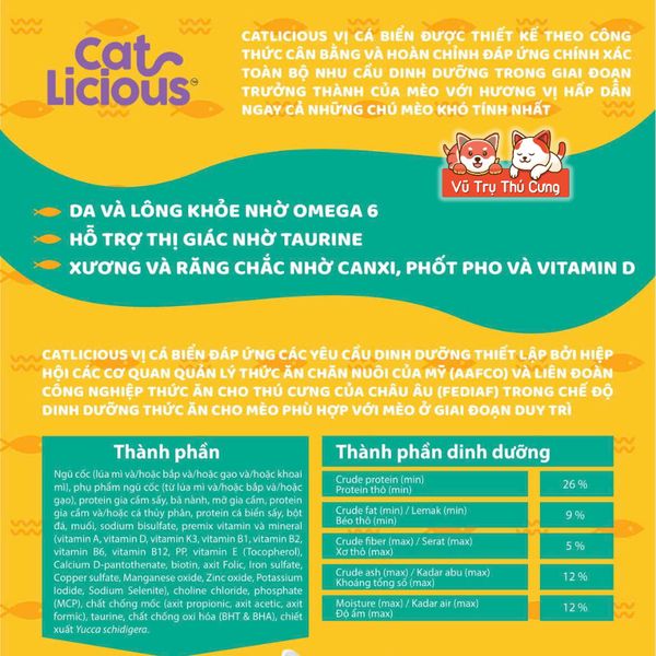 (1Kg) Thức Ăn Hạt Cho Mèo Trưởng Thành Vị Cá Biển Cat Licious