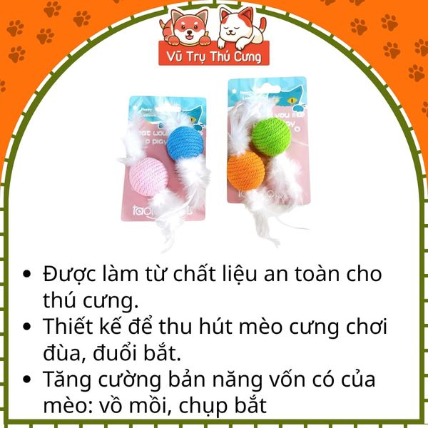 Đồ Chơi Cho Mèo Set 2 Bóng Thừng Tròn Kèm Lông Vũ Giúp Mèo Vận Động, Giải Trí Phát Triển Toàn Diện2