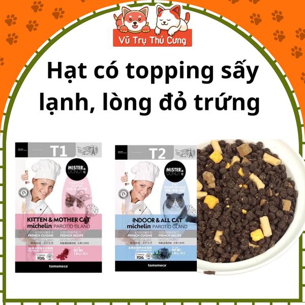 Thức Ăn Hạt Cho Mèo Mister Donut T1 & T2 Topping Thịt Sấy