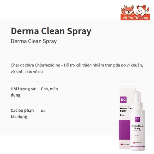 Xịt Nấm Da Derma Clean Spray Cho Chó Mèo 100ML - Thương Hiệu CareSide