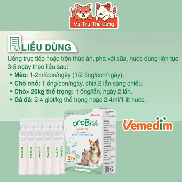 Men Vi Sinh Vemedim Cho Chó Mèo Probi 28 , Tăng Cường Hấp Thu Dinh Dưỡng 5ml