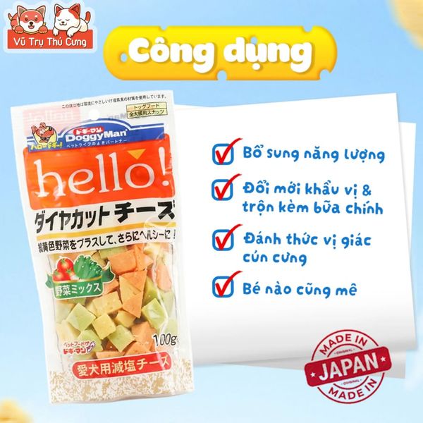 Snack Cho Chó Phô Mai Viên Doggyman Hello Túi 100g - Bổ Sung Canxi, Rau Củ