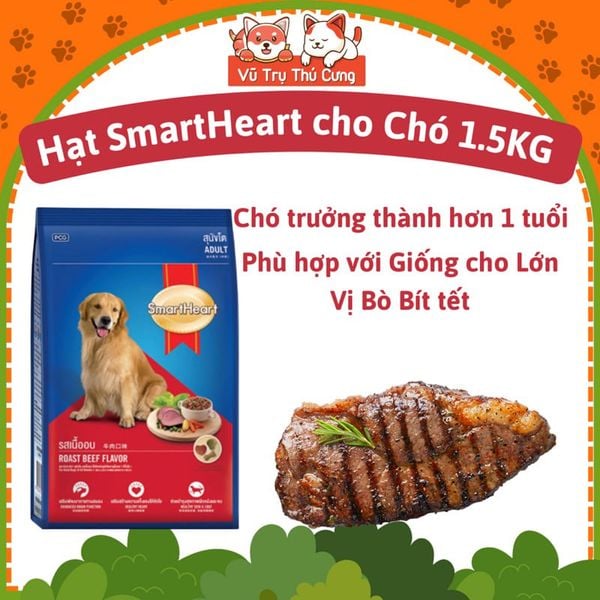 Hạt Cho Chó Trưởng Thành Vị Bò Nướng SmartHeart 3kg