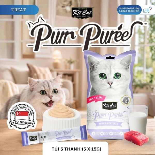Súp Thưởng Cho Mèo Kitcat Purr Puree Túi 5 Thanh - Bổ Sung Vitamin, 100% Tự Nhiên