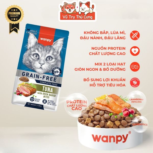 Hạt Cho Mèo Wanpy Grain Free Không Độn Ngũ Cốc, Giúp Mèo Mượt Lông, Hỗ Trợ Tiêu Hóa
