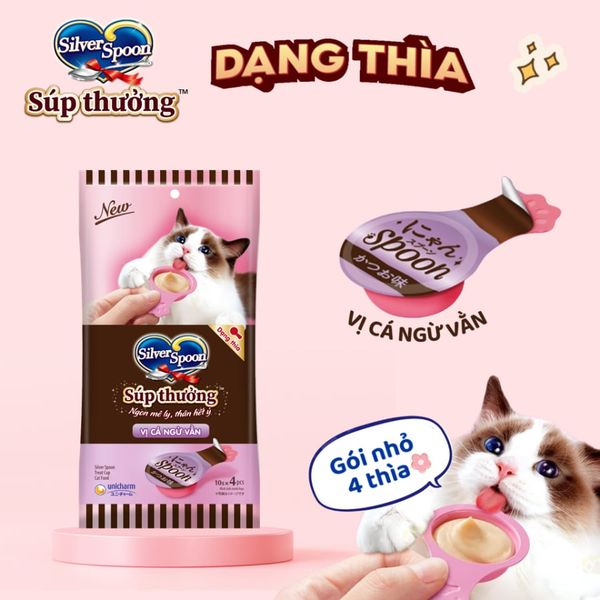 Súp Thưởng Cho Mèo Silver Spoon Thái Lan Không Ngũ Cốc, Giàu Đạm (Túi 4 Thìa)