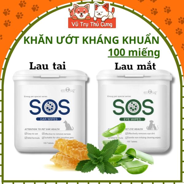 Khăn Ướt Lau Mắt / Lau Tai Cho Thú Cưng SOS 100 Miếng