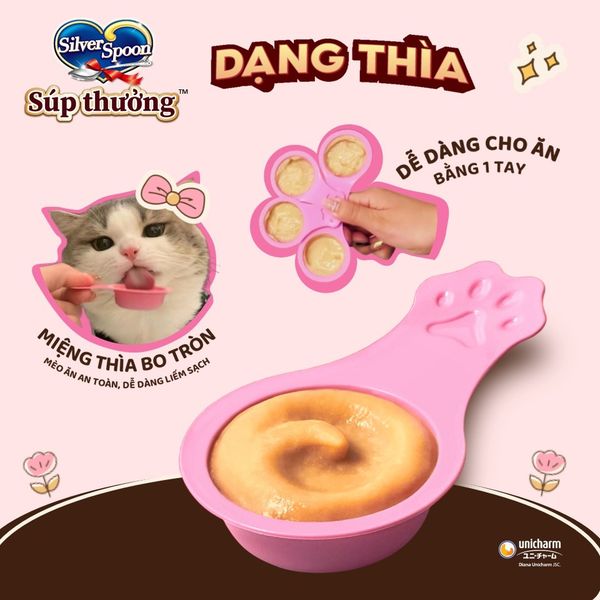 Súp Thưởng Cho Mèo Silver Spoon Thái Lan Không Ngũ Cốc, Giàu Đạm (Túi 4 Thìa)