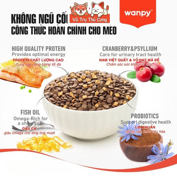 Hạt Cho Mèo Wanpy Grain Free Không Độn Ngũ Cốc, Giúp Mèo Mượt Lông, Hỗ Trợ Tiêu Hóa