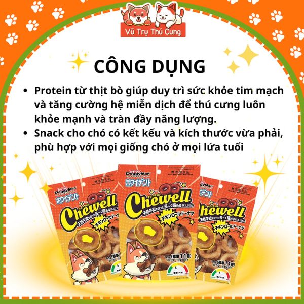 Snack Cho Chó Bánh Donut Da Bò Cuộn Thịt Gà DoggyMan 60g