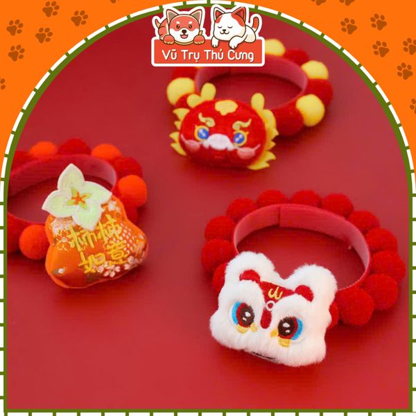 Vòng Cổ Cho Chó Mèo Tết Cổ Truyền Họa Tiết Con Lân