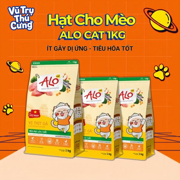 Hạt Cho Mèo Alo Cat 1Kg Vị Thịt Gà, Dành Cho Mèo Mọi Lứa Tuổi, Hỗ Trợ Da Bóng - Mượt Lông Da