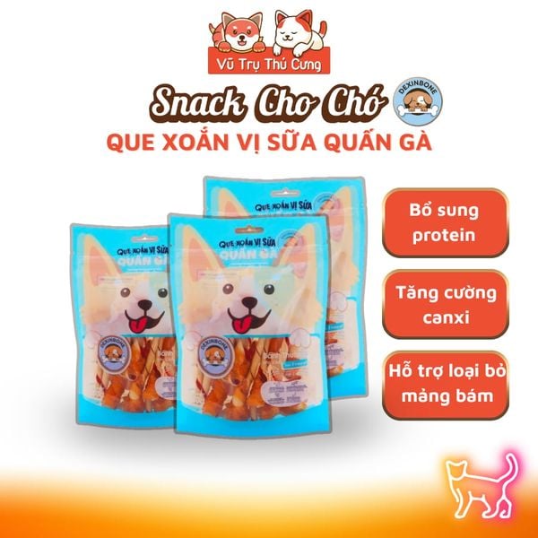 Snack Cho Chó Dexinbone Que Xoắn Vị Sữa Quấn Gà, Bổ Sung Protein, Tăng Cường Canxi, Loại Bỏ Mảng Bám