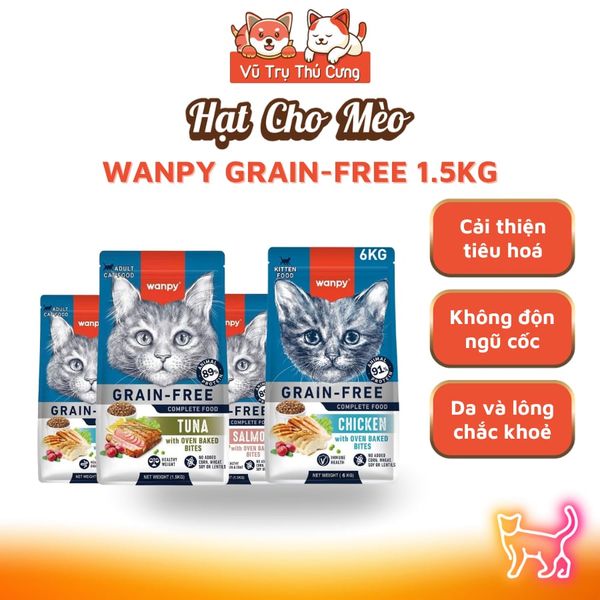Hạt Cho Mèo Wanpy Grain Free Không Độn Ngũ Cốc, Giúp Mèo Mượt Lông, Hỗ Trợ Tiêu Hóa