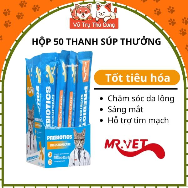 HỘP 50 THANH Súp Thưởng Cho Mèo Mượt Lông, Hỗ Trợ Tiêu Hóa Mr.Vet