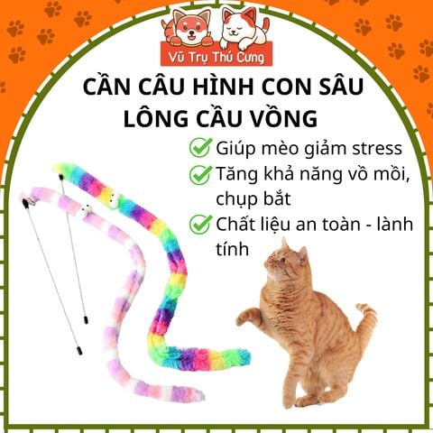 Đồ Chơi Cho Mèo Cần Câu Hình Con Sâu Lông Cầu Vồng Giúp Giảm Stress