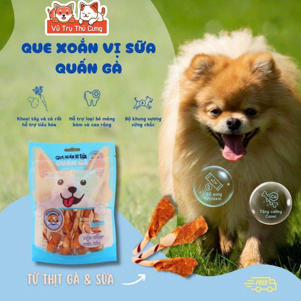 Snack Cho Chó Dexinbone Que Xoắn Vị Sữa Quấn Gà, Bổ Sung Protein, Tăng Cường Canxi, Loại Bỏ Mảng Bám