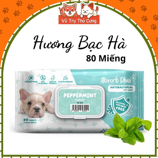 Khăn Giấy Ướt Kháng Khuẩn Vệ Sinh Cho Chó Absorb 80 Miếng