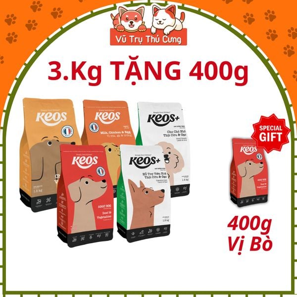 (3Kg Tặng 400g) Hạt Cho Chó Mọi Độ Tuổi Keos Giàu Dinh Dưỡng