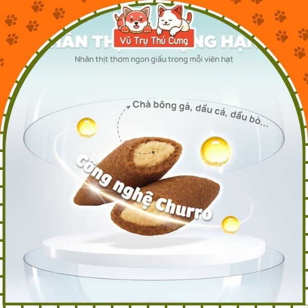 Hạt Cho Mèo Churro PetQ Nhân Thịt Gà Hỗ Trợ Mượt Lông Da 1kg