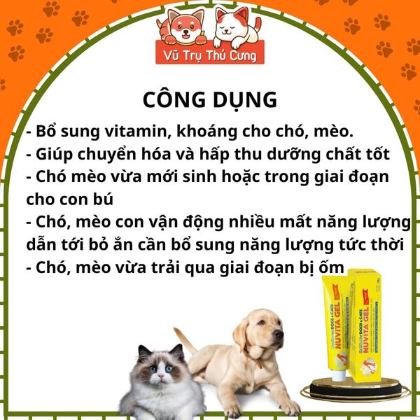 Gel Dinh Dưỡng Bổ Sung Vitamin Khoáng Chất Cho Chó Mèo Vemedim Nuvita Gel 120g