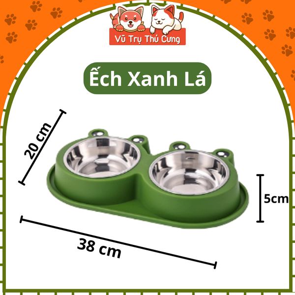 Bát Ăn Đôi Cho Chó Mèo Họa Tiết Con Ếch Dễ Thương