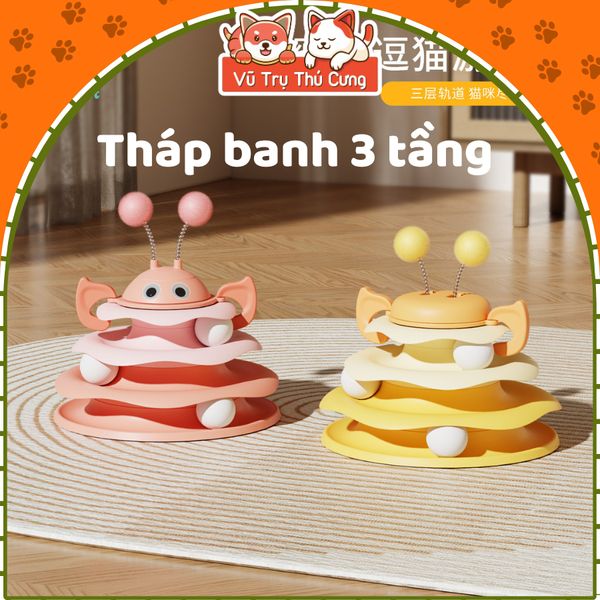 Đồ Chơi Cho Mèo-Tháp Banh 3 Tầng Có Lò Xo2