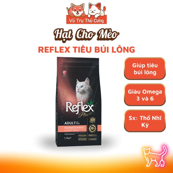 Hạt Reflex Plus hỗ trợ Tiêu búi lông Mèo Hairball Indoor 1,5Kg