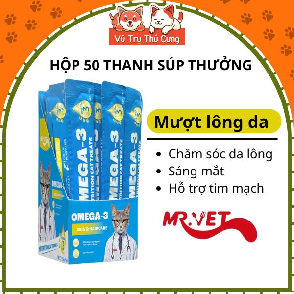 HỘP 50 THANH Súp Thưởng Cho Mèo Mượt Lông, Hỗ Trợ Tiêu Hóa Mr.Vet